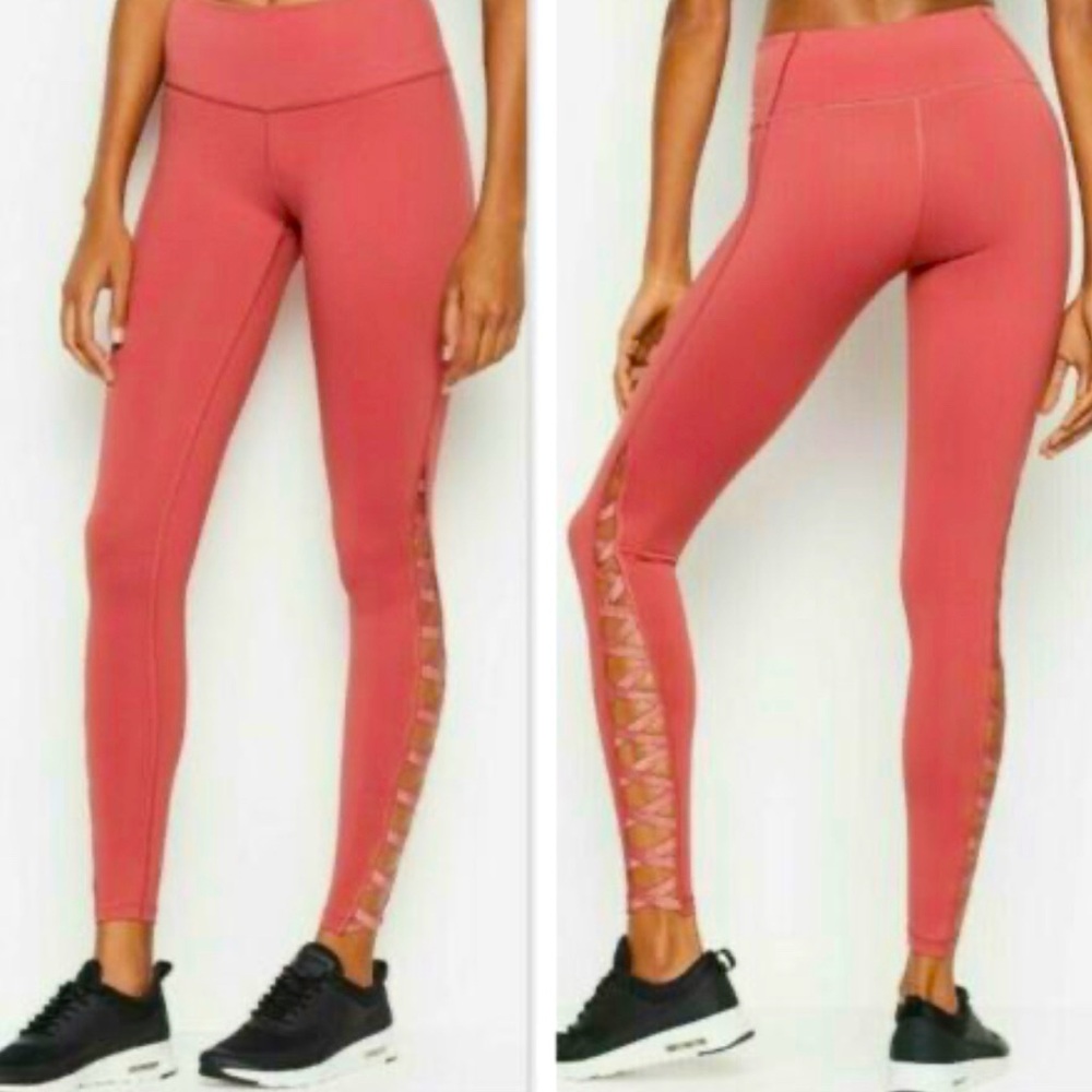 Victoria Secret Rose Pink Knockout Tights Lace up Criss Cross Workout Leggings